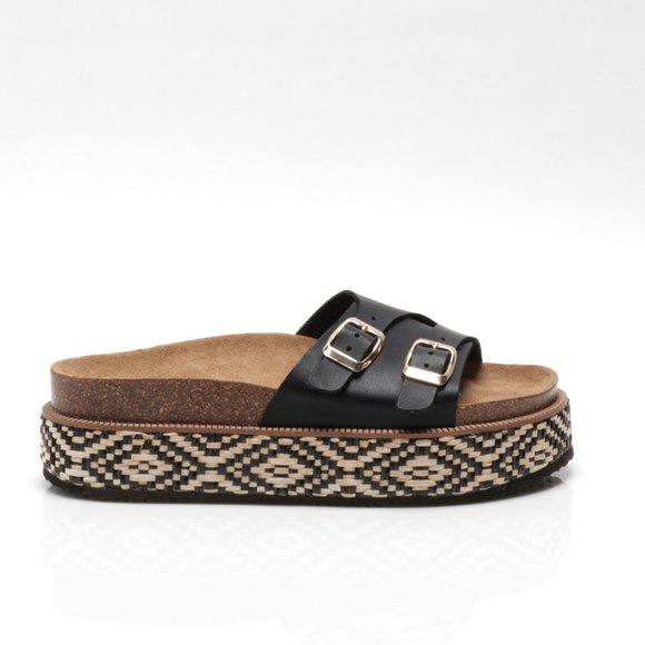🎉LAST CHANCE🎉 FREE PEOPLE Caravelle Cork Footbed Sandals / Black - Picture 10 of 14